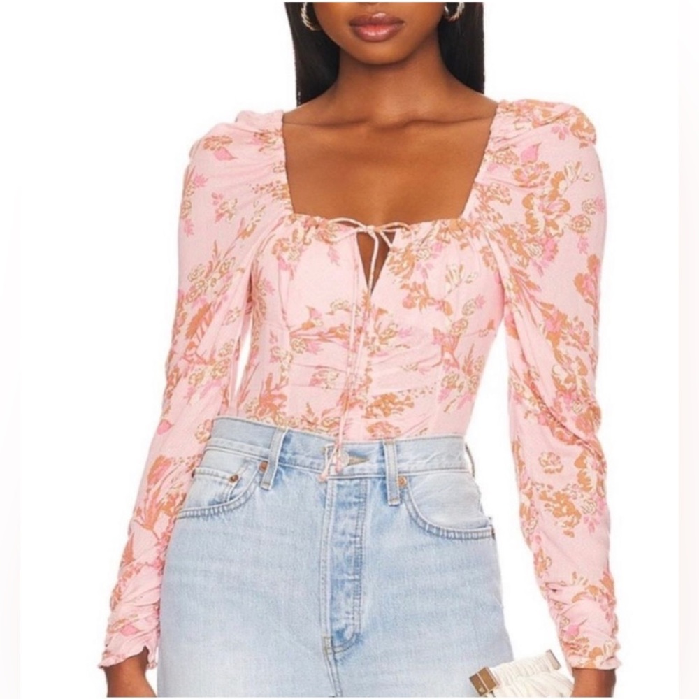 FREE PEOPLE - Hilary Floral Printed Smocked Crop Top - Pink Combo
